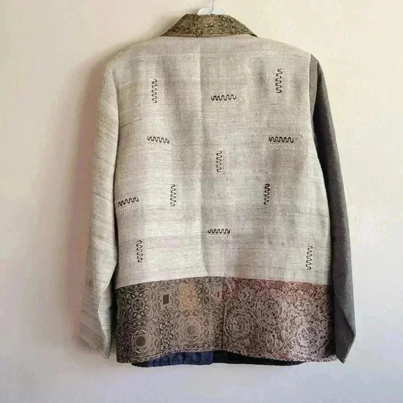 Vintage silk blend patchwork tapestry shaket lightweight jacket blazer medium - Picture 6 of 13